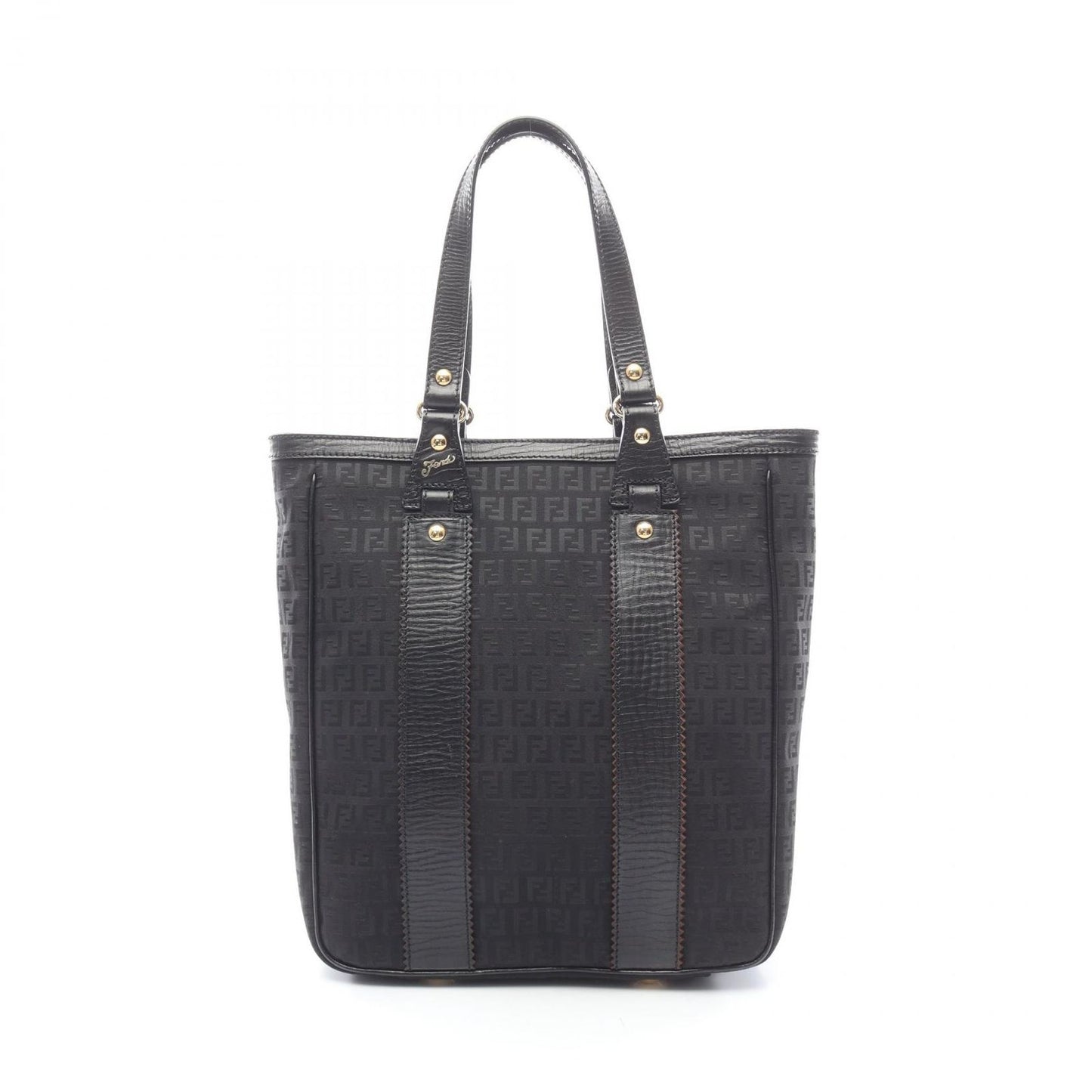 Fendi Tote Zucchino Black Canvas Leather