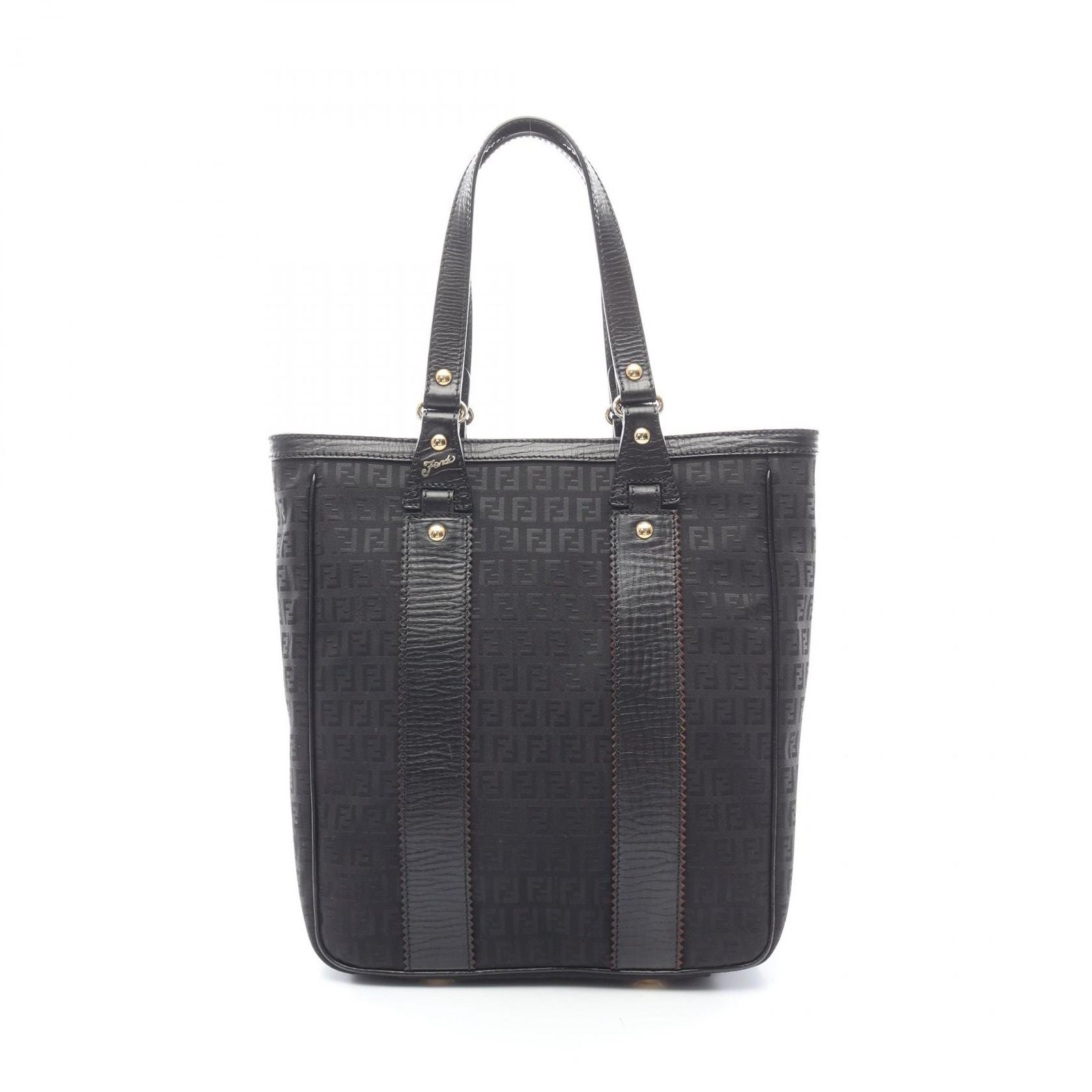 Fendi Tote Zucchino Black Canvas Leather
