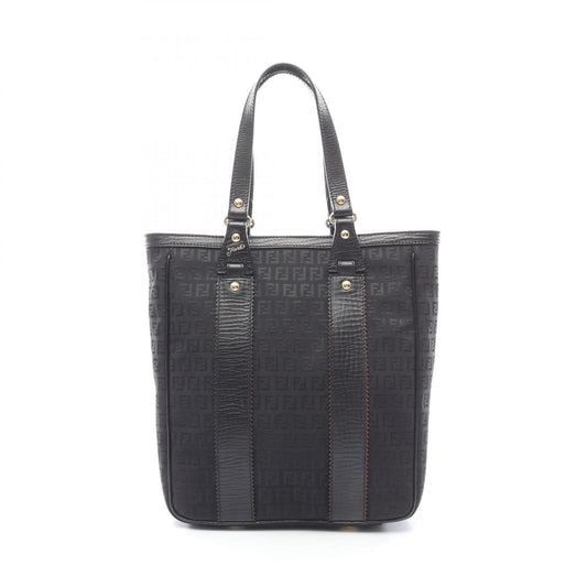 Fendi Tote Zucchino Black Canvas Leather