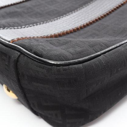 Fendi Tote Zucchino Black Canvas Leather — view 6