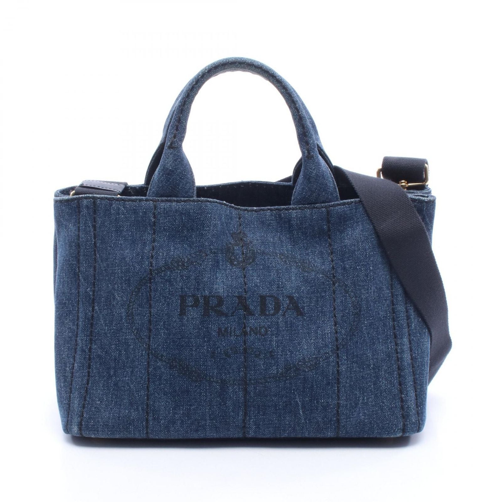 Prada Tote Canapa Mini 2-Way Navy Denim