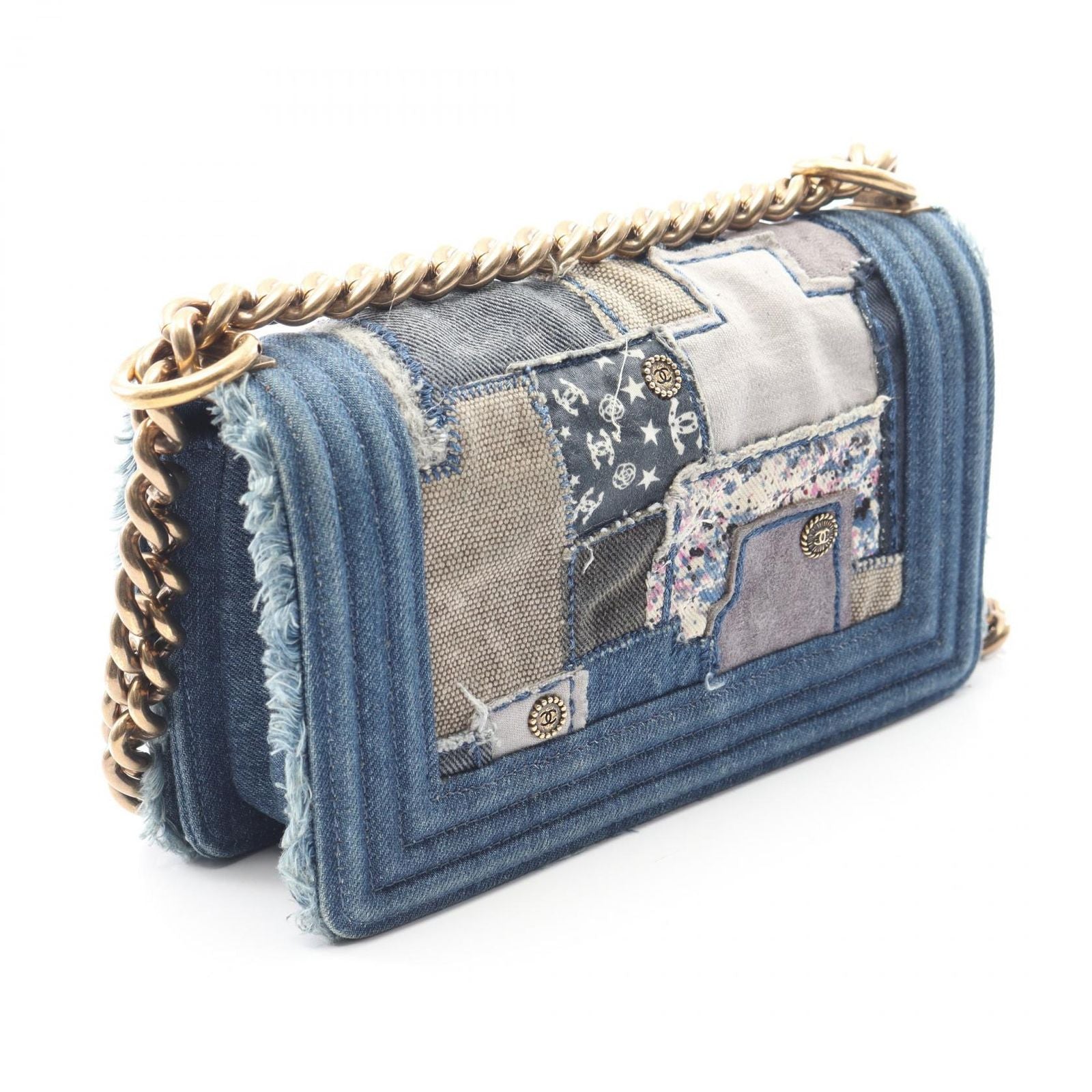 Chanel Shoulder Bag Small Patchwork Denim Blue Chain — view 2