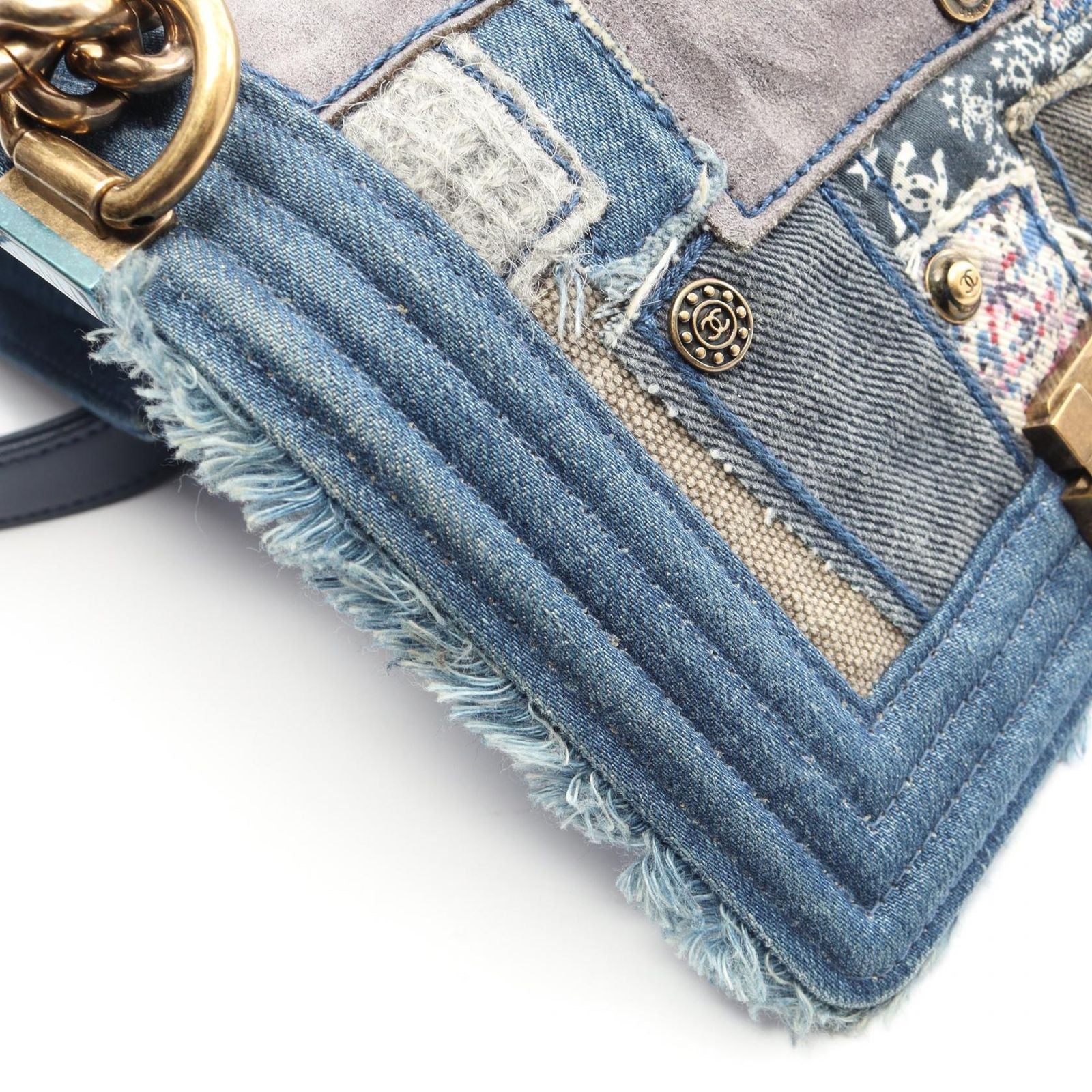 Chanel Shoulder Bag Small Patchwork Denim Blue Chain — view 8