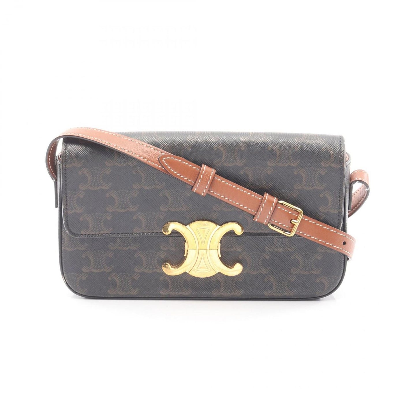 Celine Shoulder Bag Triomphe Dark Brown Canvas Leather