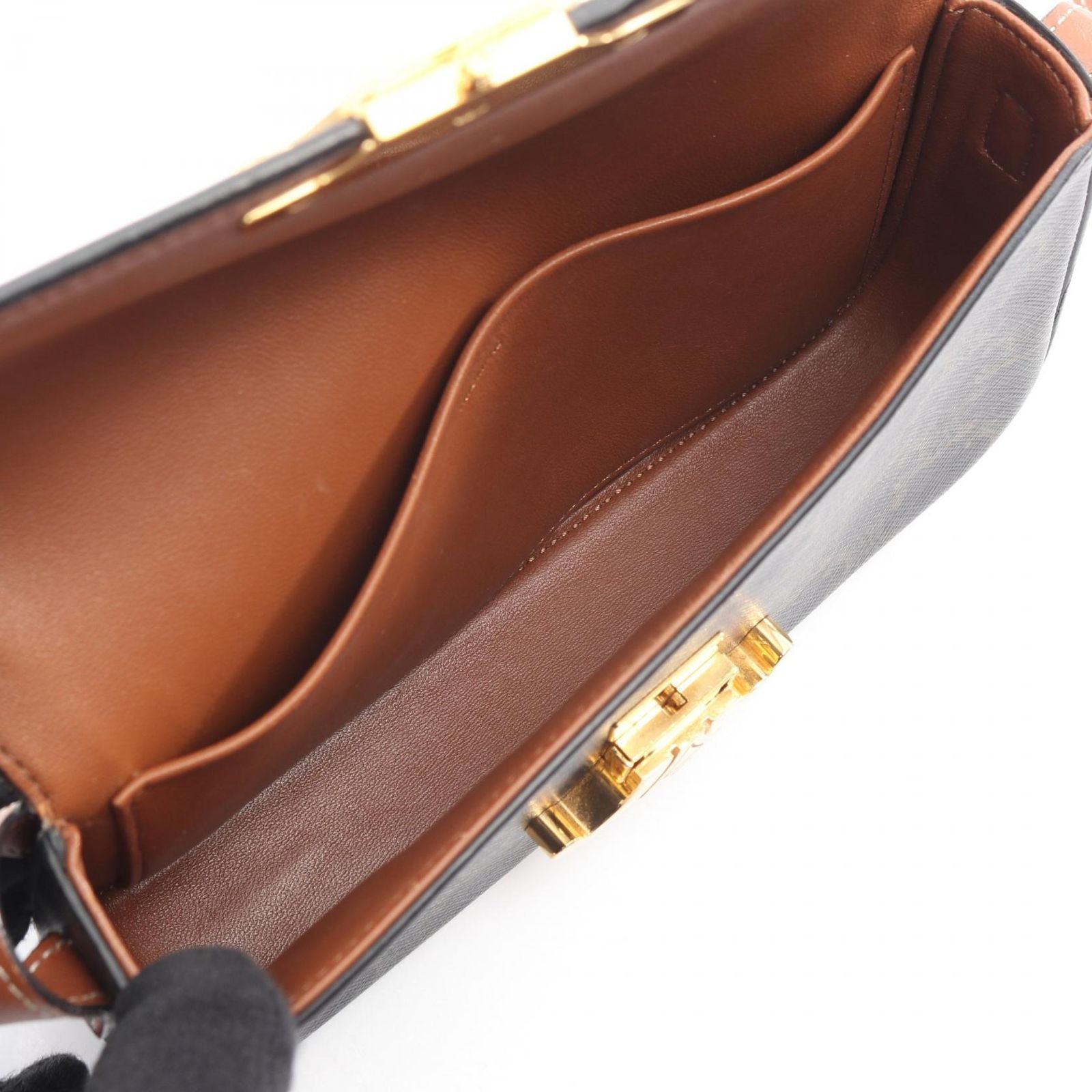 Celine Shoulder Bag Triomphe Dark Brown Canvas Leather — view 3