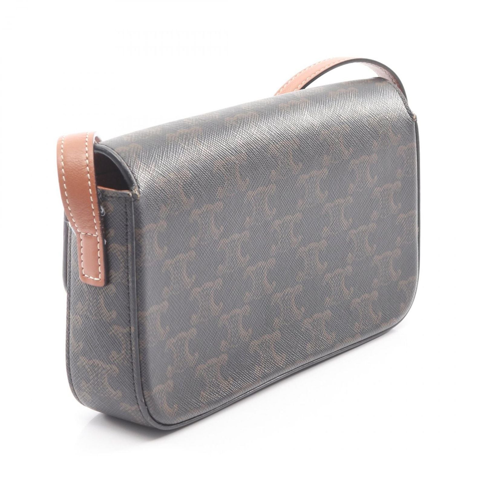 Celine Shoulder Bag Triomphe Dark Brown Canvas Leather — view 2