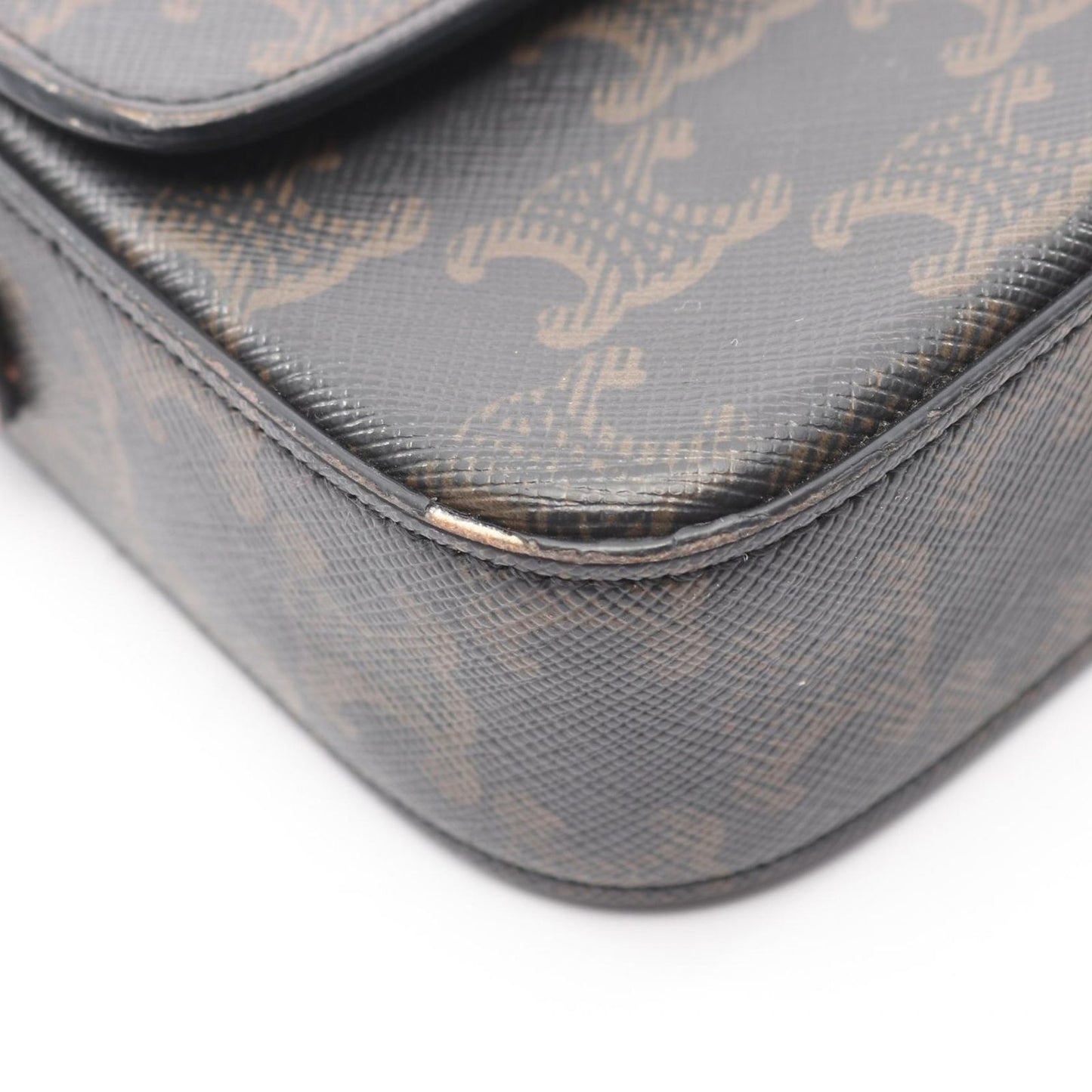 Celine Shoulder Bag Triomphe Dark Brown Canvas Leather — view 5