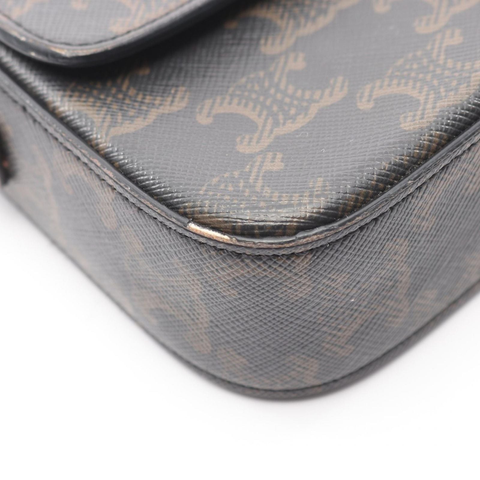 Celine Shoulder Bag Triomphe Dark Brown Canvas Leather — view 5
