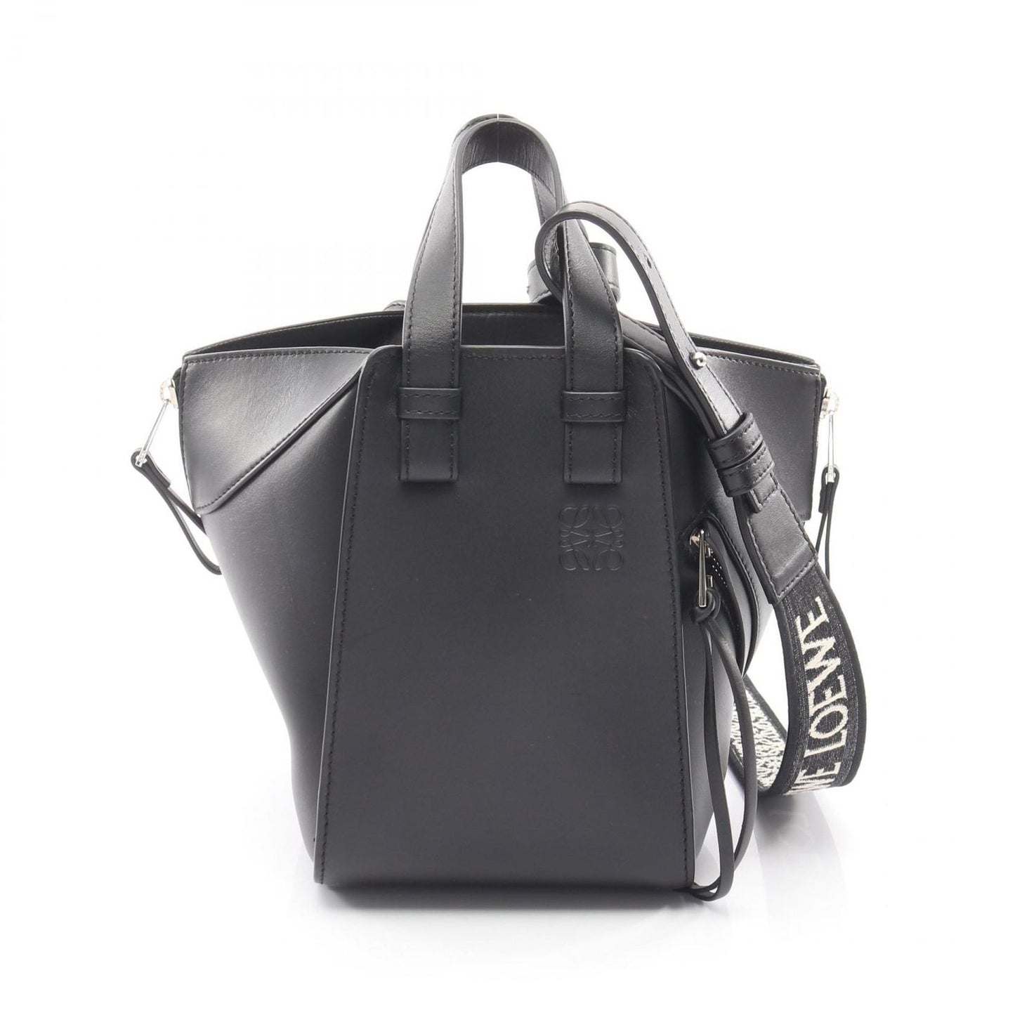 Loewe Handbag Hammock Bag Compact Black Leather Canvas 2-Way