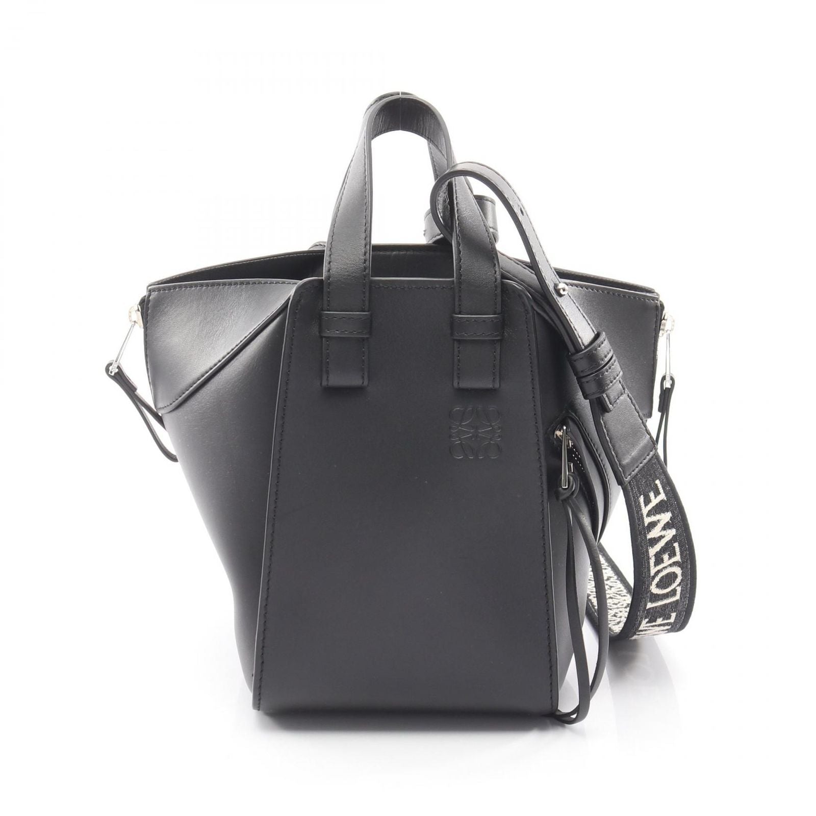 Loewe Handbag Hammock Bag Compact Black Leather Canvas 2-Way