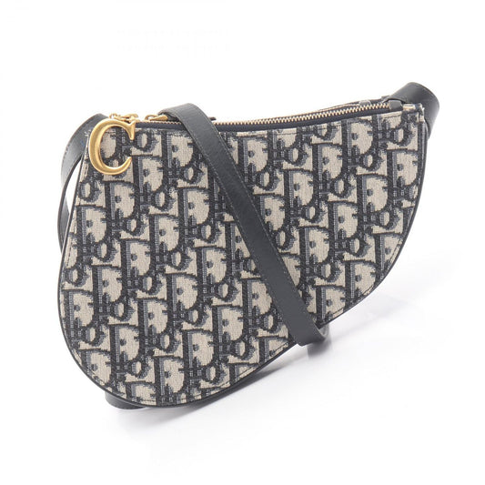 Dior Shoulder Bag Saddle Oblique Navy Beige Canvas Leather