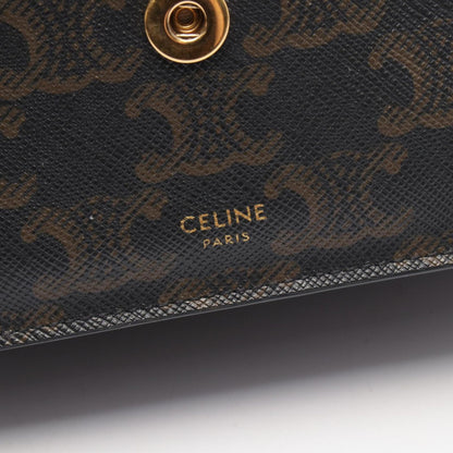 Celine Shoulder Bag Tan Triomphe Dark Brown Canvas Leather Wallet — view 5