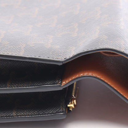 Celine Shoulder Bag Tan Triomphe Dark Brown Canvas Leather Wallet — view 9