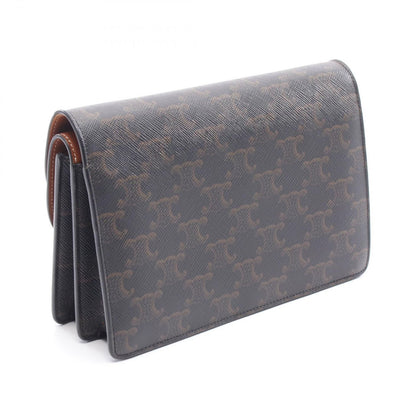 Celine Shoulder Bag Tan Triomphe Dark Brown Canvas Leather Wallet — view 2