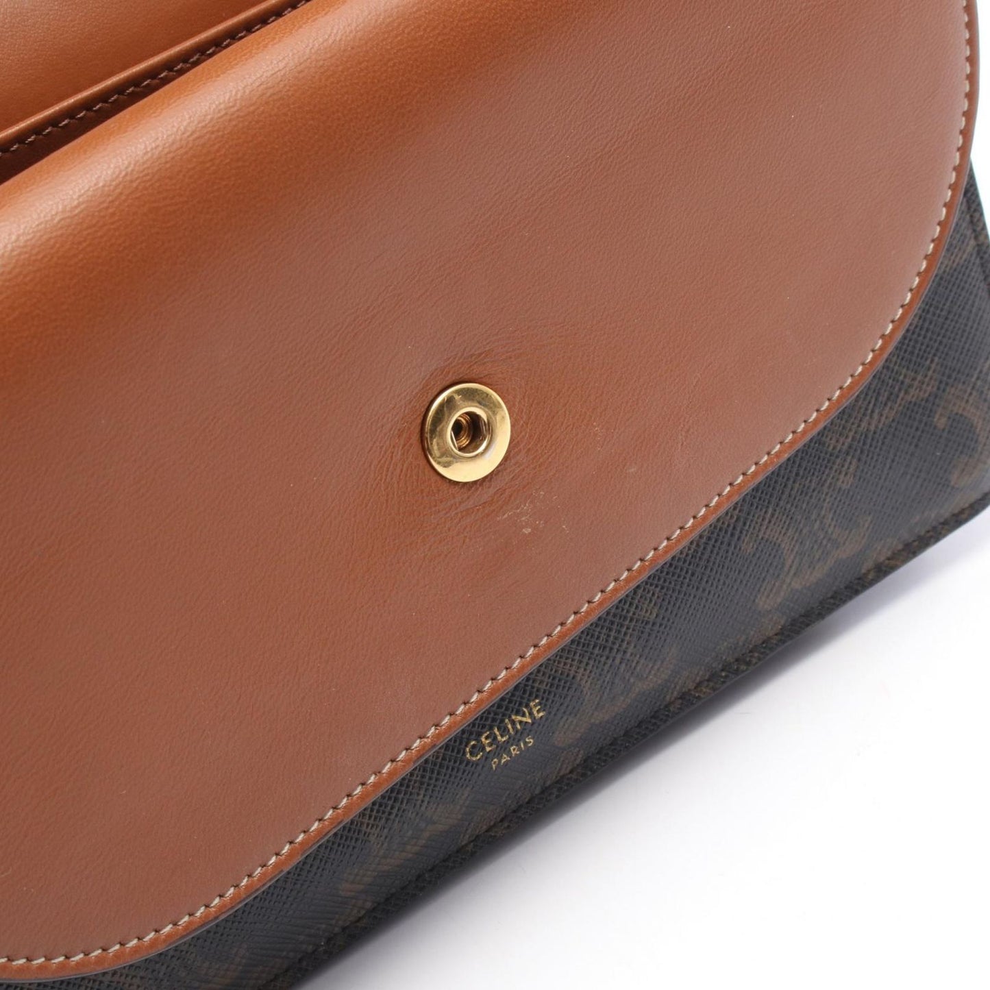 Celine Shoulder Bag Tan Triomphe Dark Brown Canvas Leather Wallet — view 6