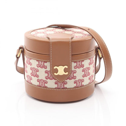Celine Shoulder Bag Small Tambour Triomphe Red Beige Brown Canvas Leather