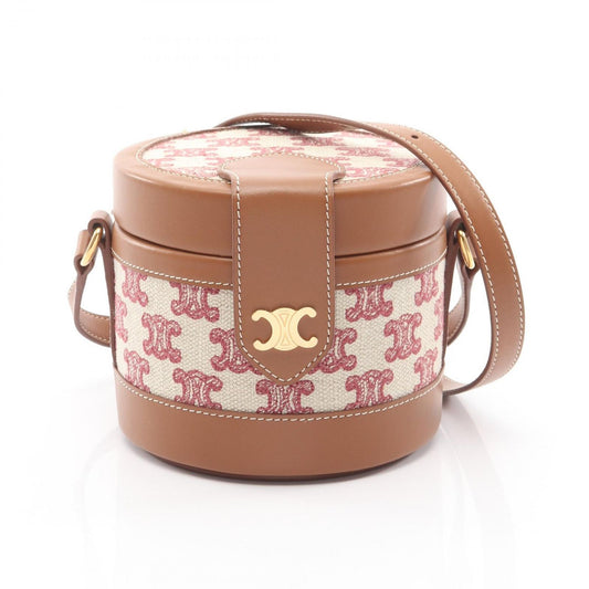 Celine Shoulder Bag Small Tambour Triomphe Red Beige Brown Canvas Leather