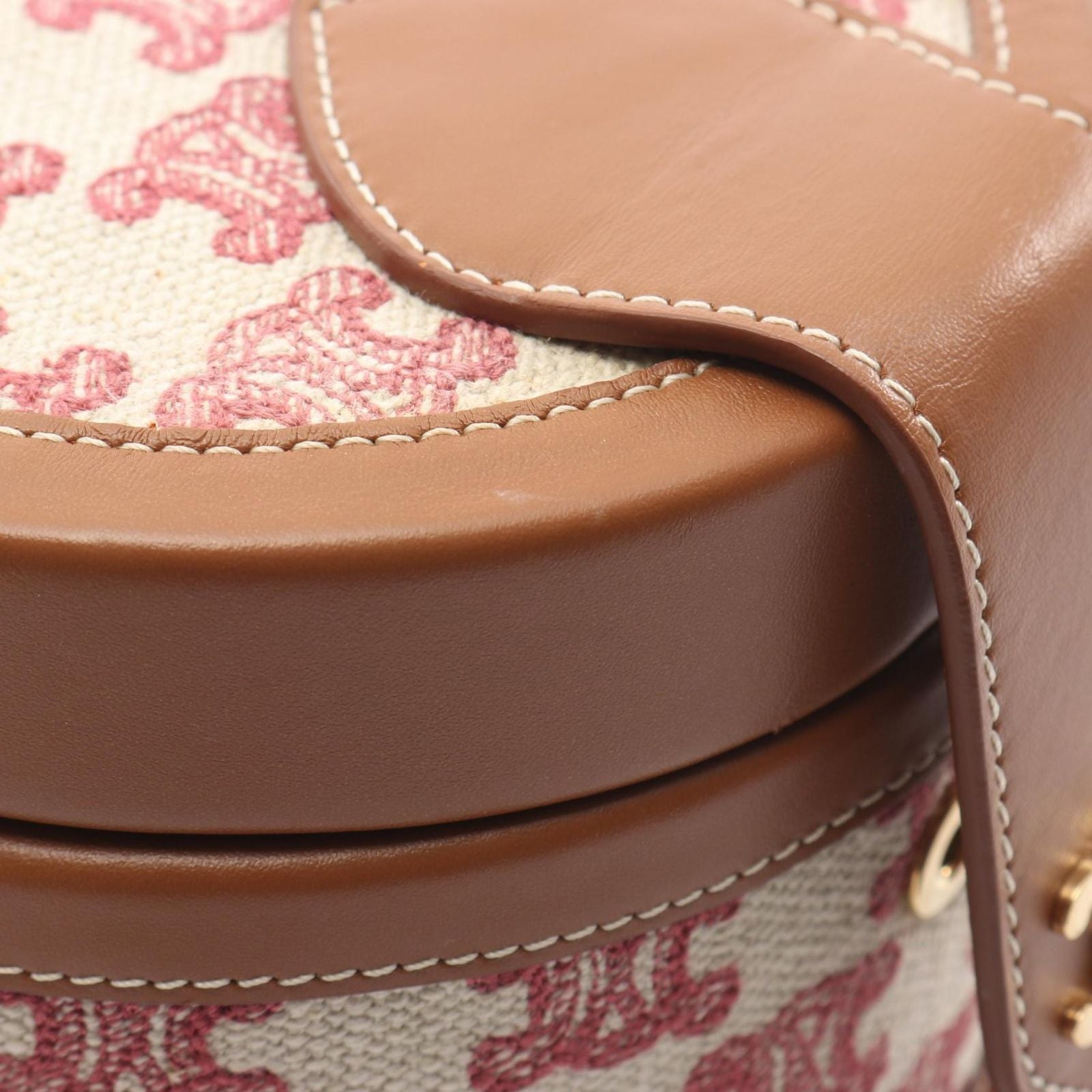 Celine Shoulder Bag Small Tambour Triomphe Red Beige Brown Canvas Leather — view 7