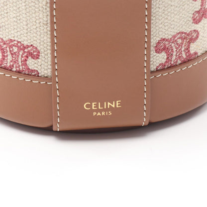 Celine Shoulder Bag Small Tambour Triomphe Red Beige Brown Canvas Leather — view 4