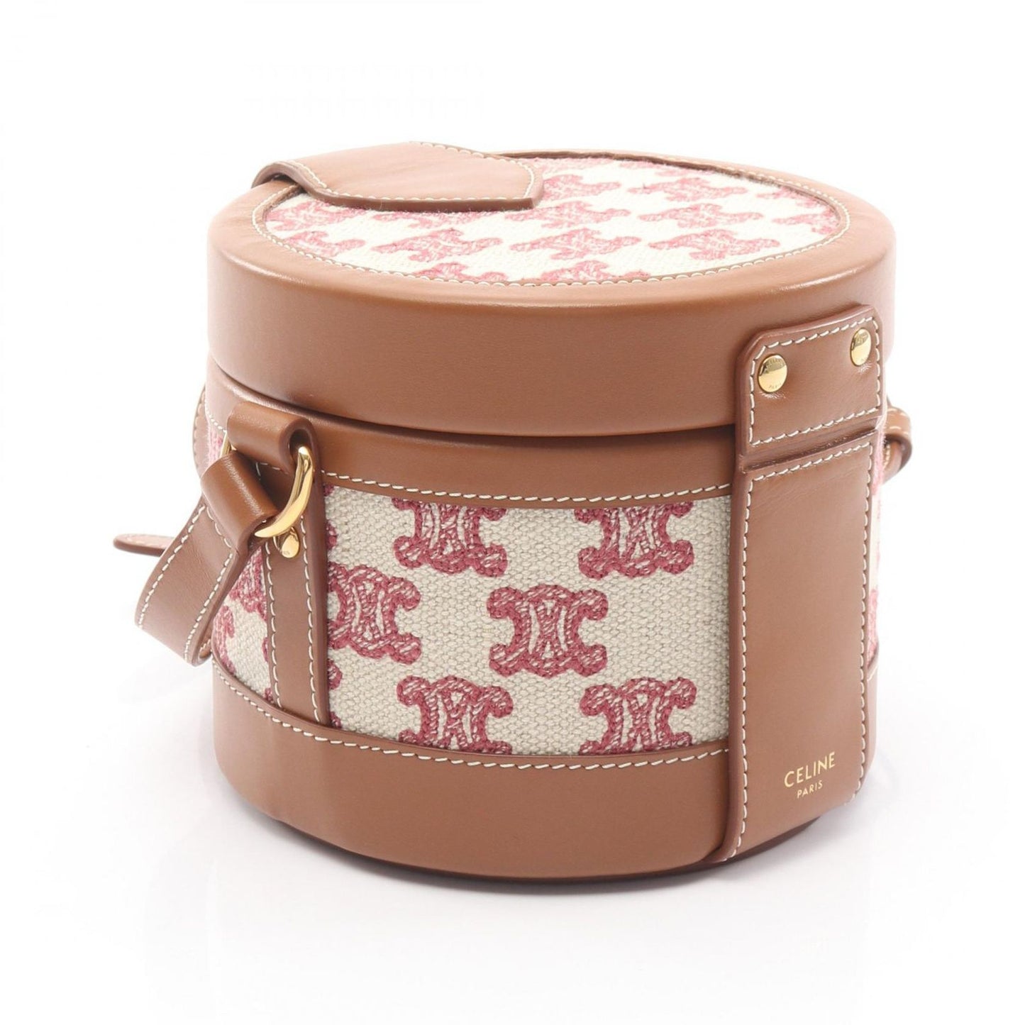 Celine Shoulder Bag Small Tambour Triomphe Red Beige Brown Canvas Leather — view 2