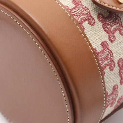 Celine Shoulder Bag Small Tambour Triomphe Red Beige Brown Canvas Leather — view 6