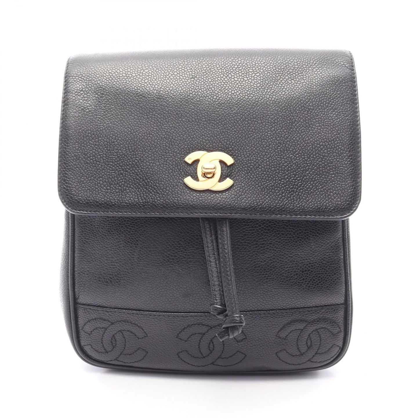 Chanel Backpack Triple CC Logo Black Caviar Leather Coco