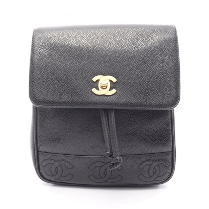 Chanel Backpack Triple CC Logo Black Caviar Leather Coco