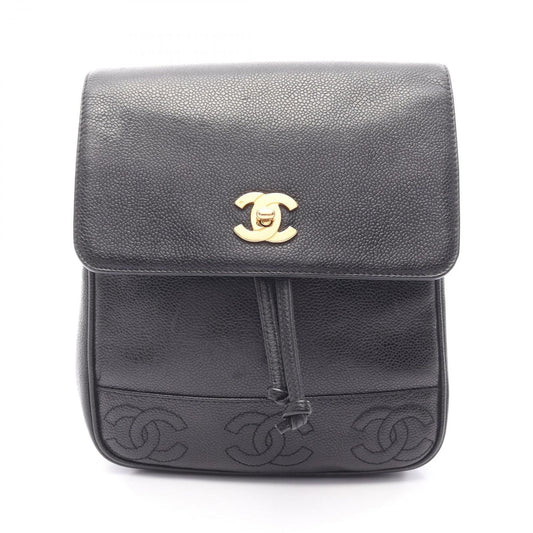 Chanel Backpack Triple CC Logo Black Caviar Leather Coco