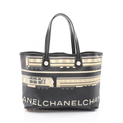Chanel Tote Central Station Black Beige Canvas Leather