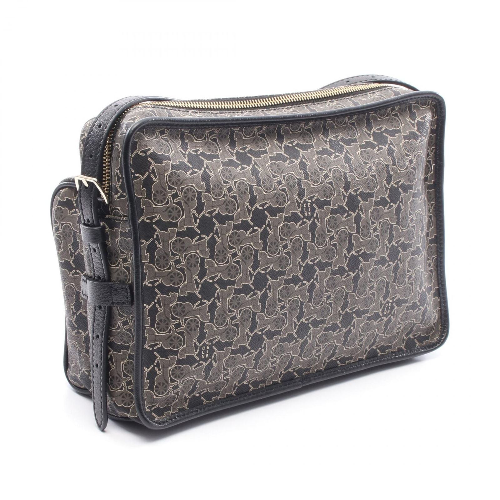 Celine Shoulder Bag Saluki Gray Black Canvas Leather — view 2