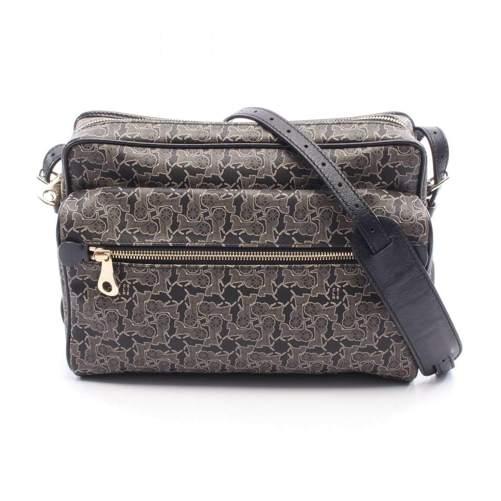 Celine Shoulder Bag Saluki Gray Black Canvas Leather