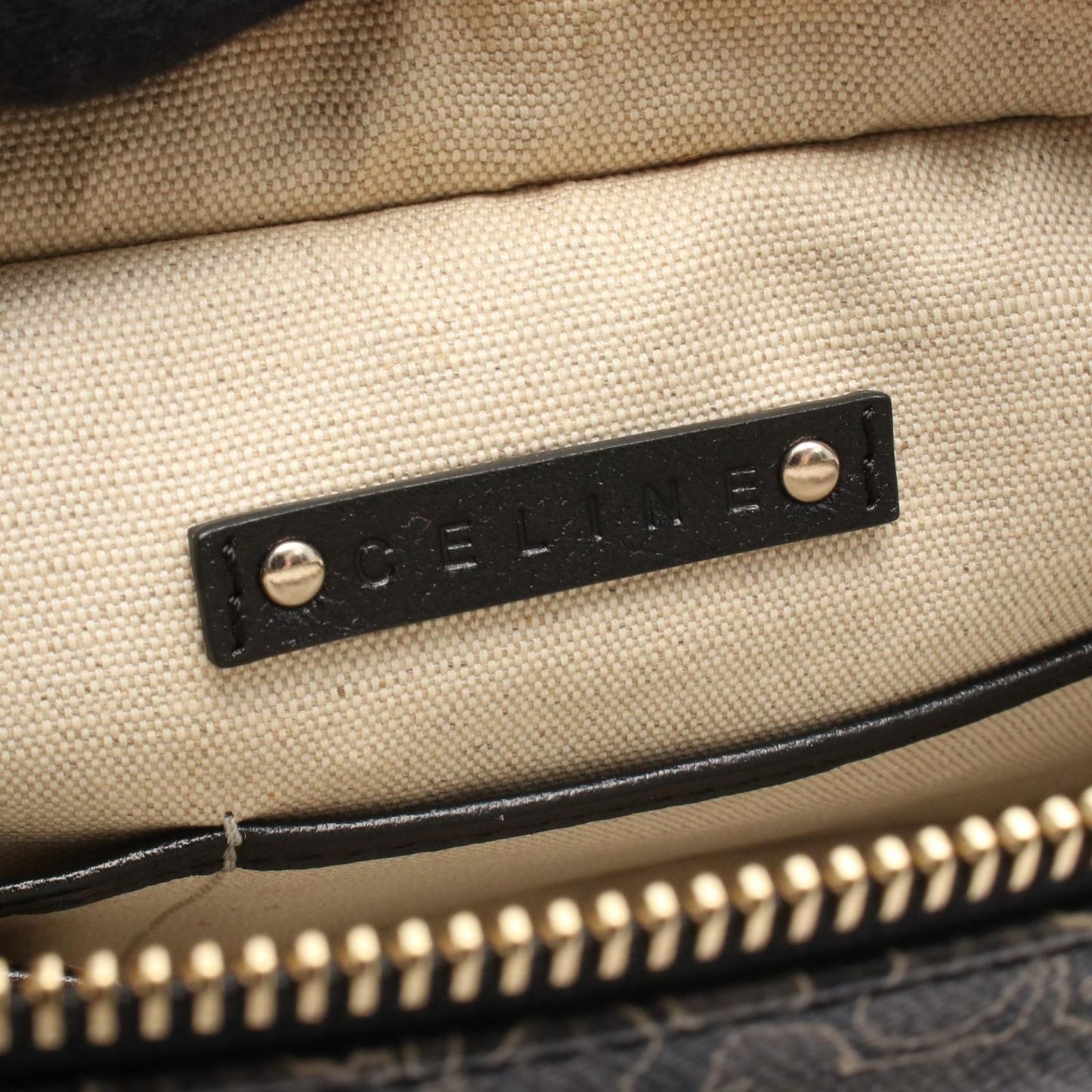 Celine Shoulder Bag Saluki Gray Black Canvas Leather — view 4