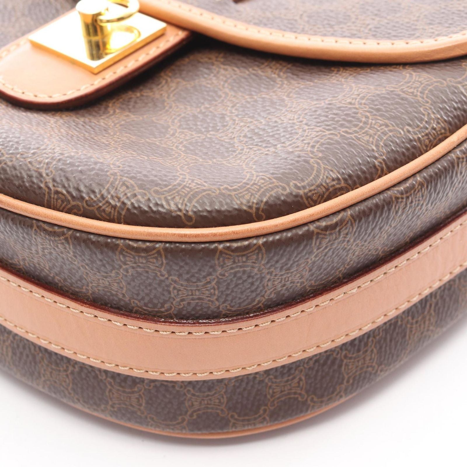 Celine Shoulder Bag Macadam Dark Brown Canvas Leather — view 6