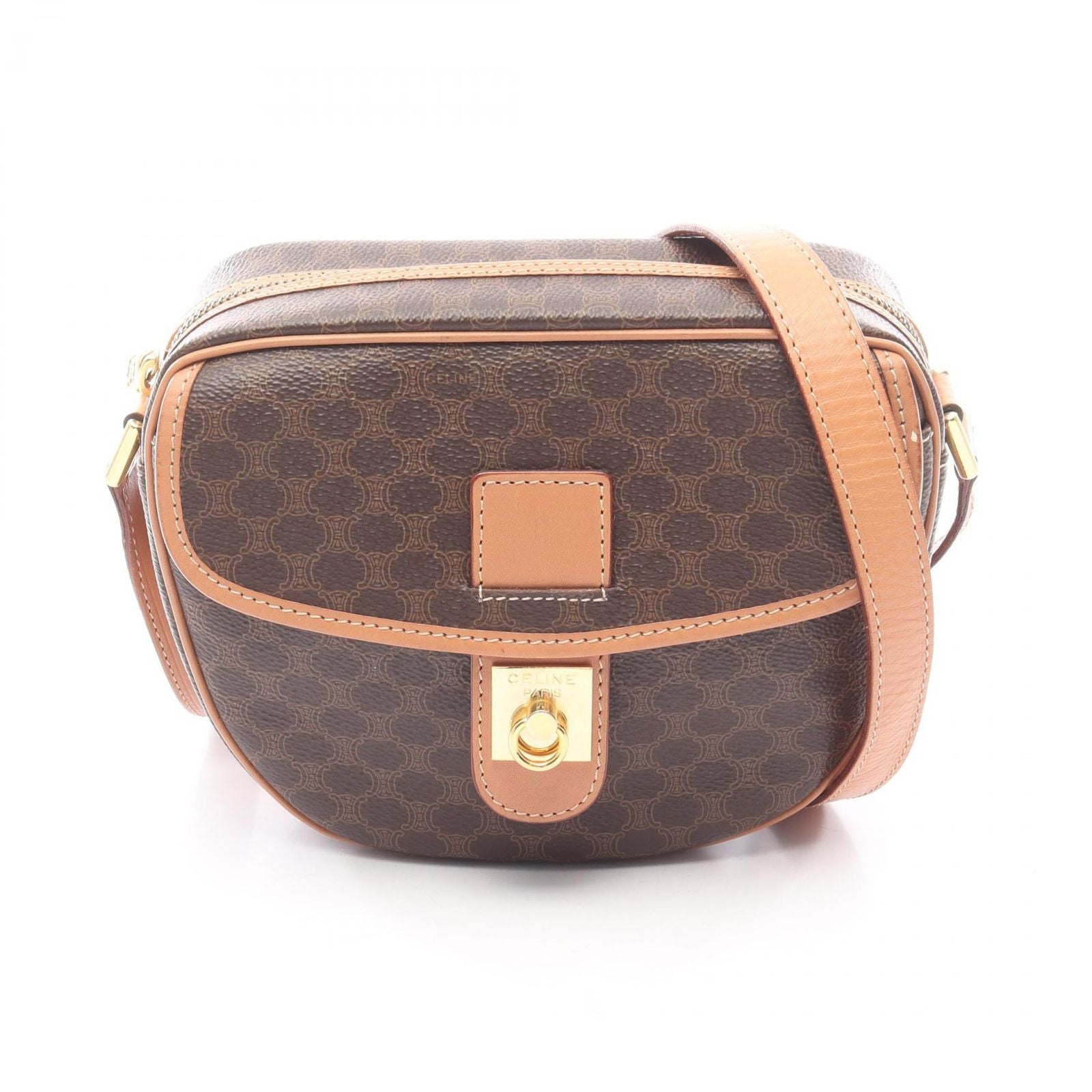 Celine Shoulder Bag Macadam Dark Brown Canvas Leather