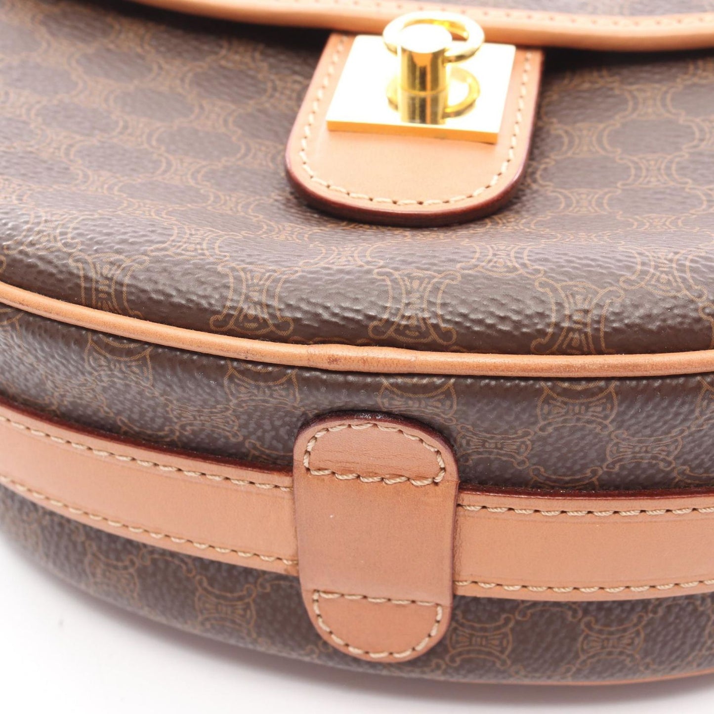 Celine Shoulder Bag Macadam Dark Brown Canvas Leather — view 5