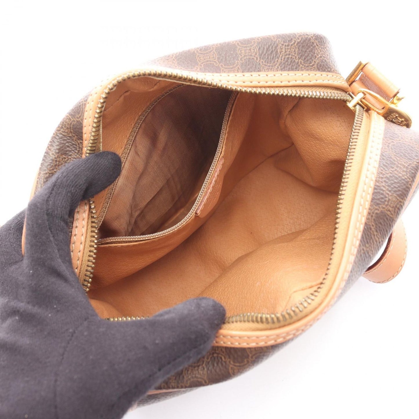 Celine Shoulder Bag Macadam Dark Brown Canvas Leather — view 3
