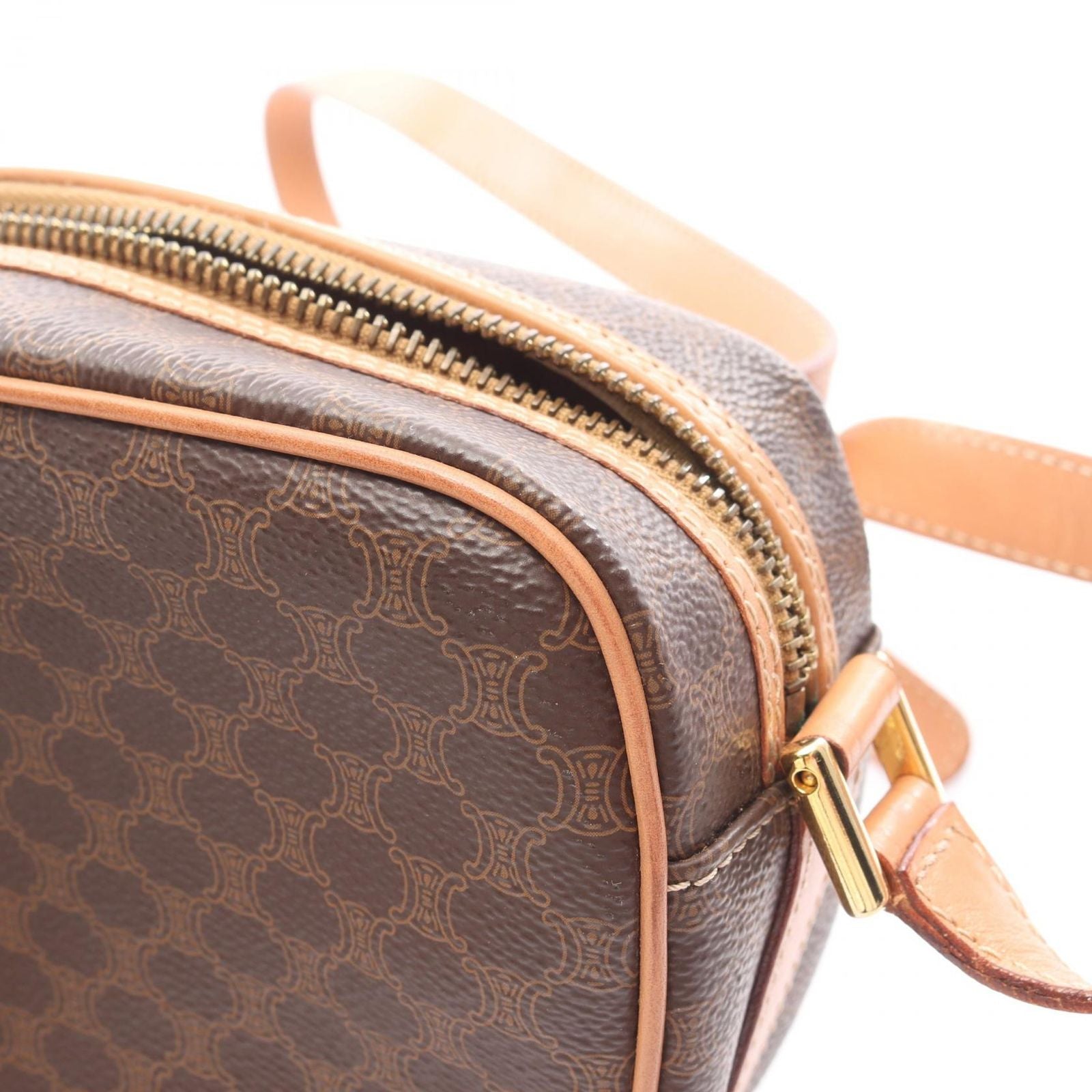 Celine Shoulder Bag Macadam Dark Brown Canvas Leather — view 9