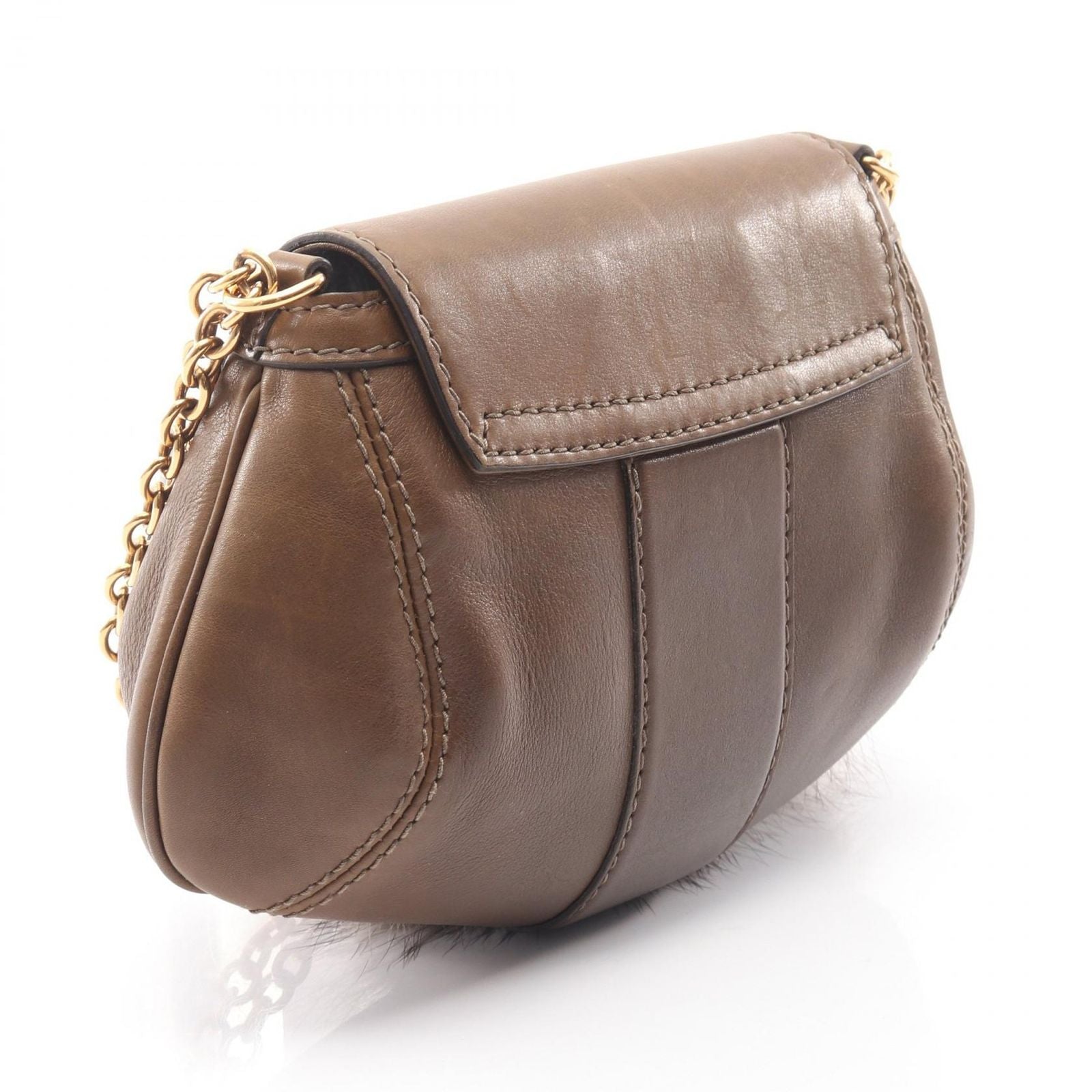 Gucci Shoulder Bag Bamboo Cles Brown Leather Chain — view 2