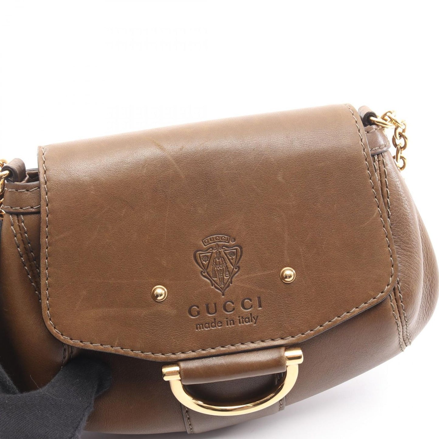 Gucci Shoulder Bag Bamboo Cles Brown Leather Chain — view 7