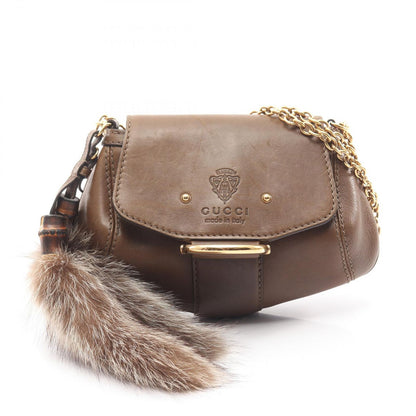 Gucci Shoulder Bag Bamboo Cles Brown Leather Chain