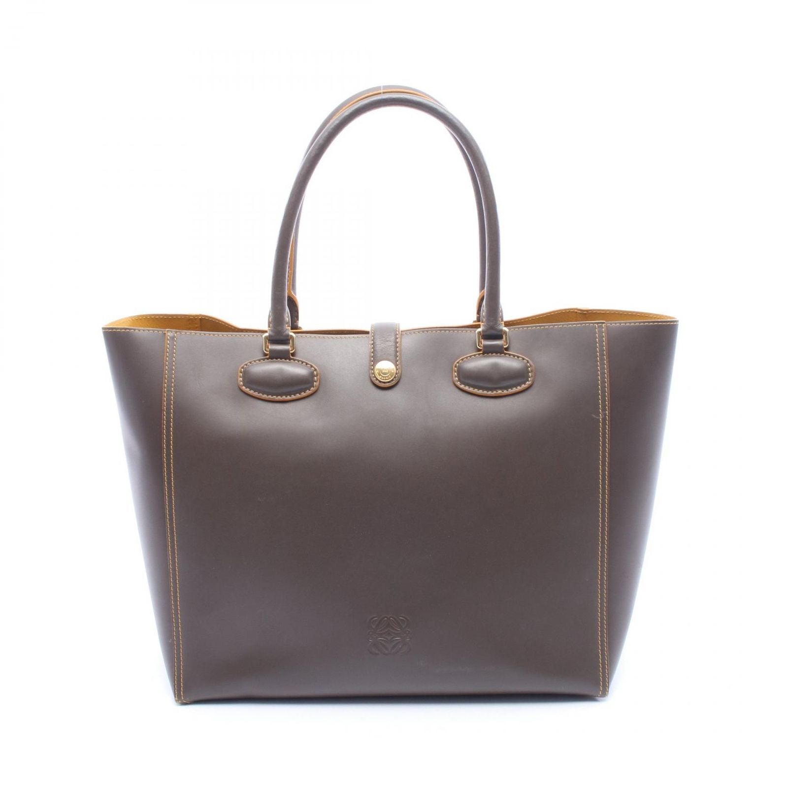Loewe Tote Leo Dark Brown Yellow Leather Leo Anagram