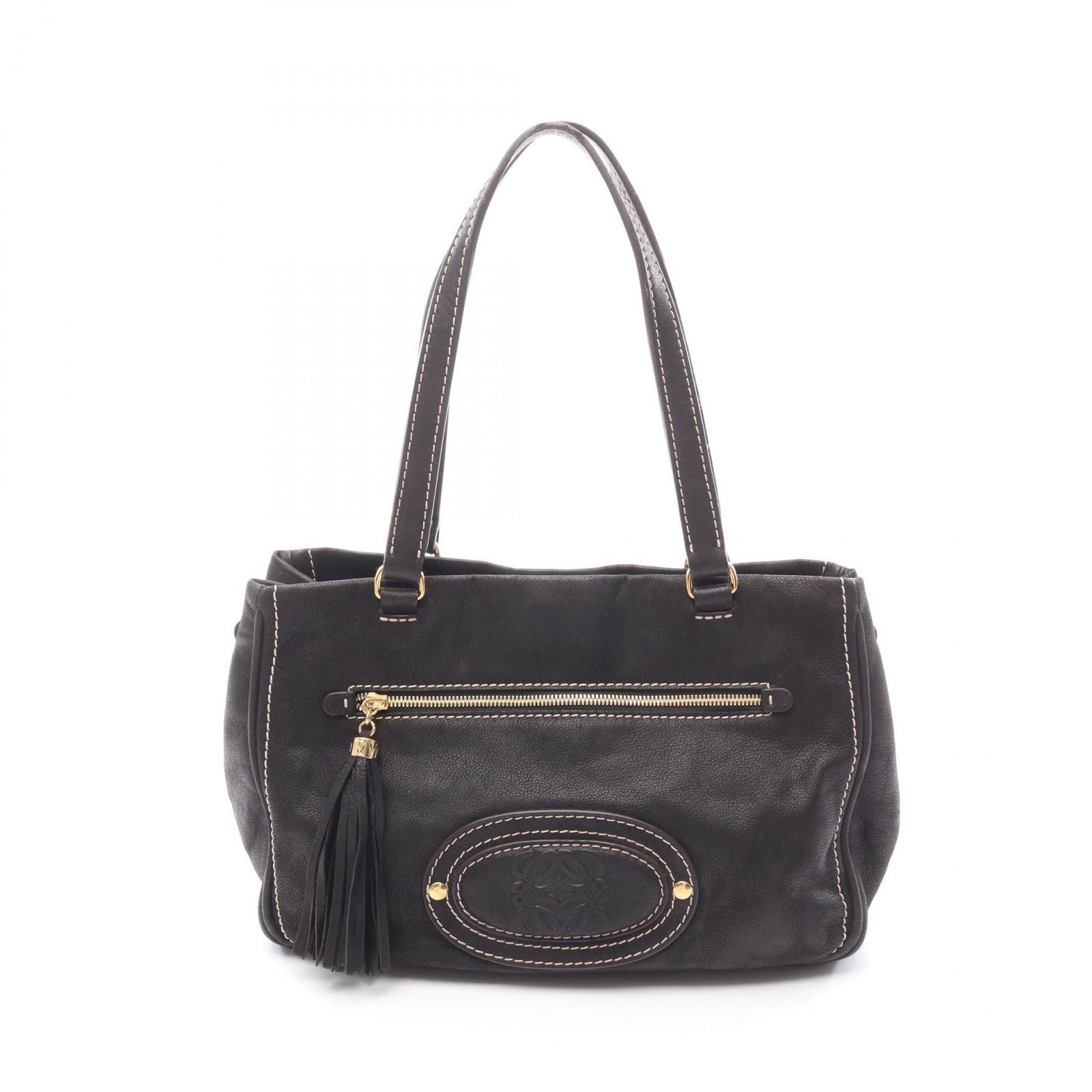 Loewe Tote Made Tall Black Leather Anagram Fringe
