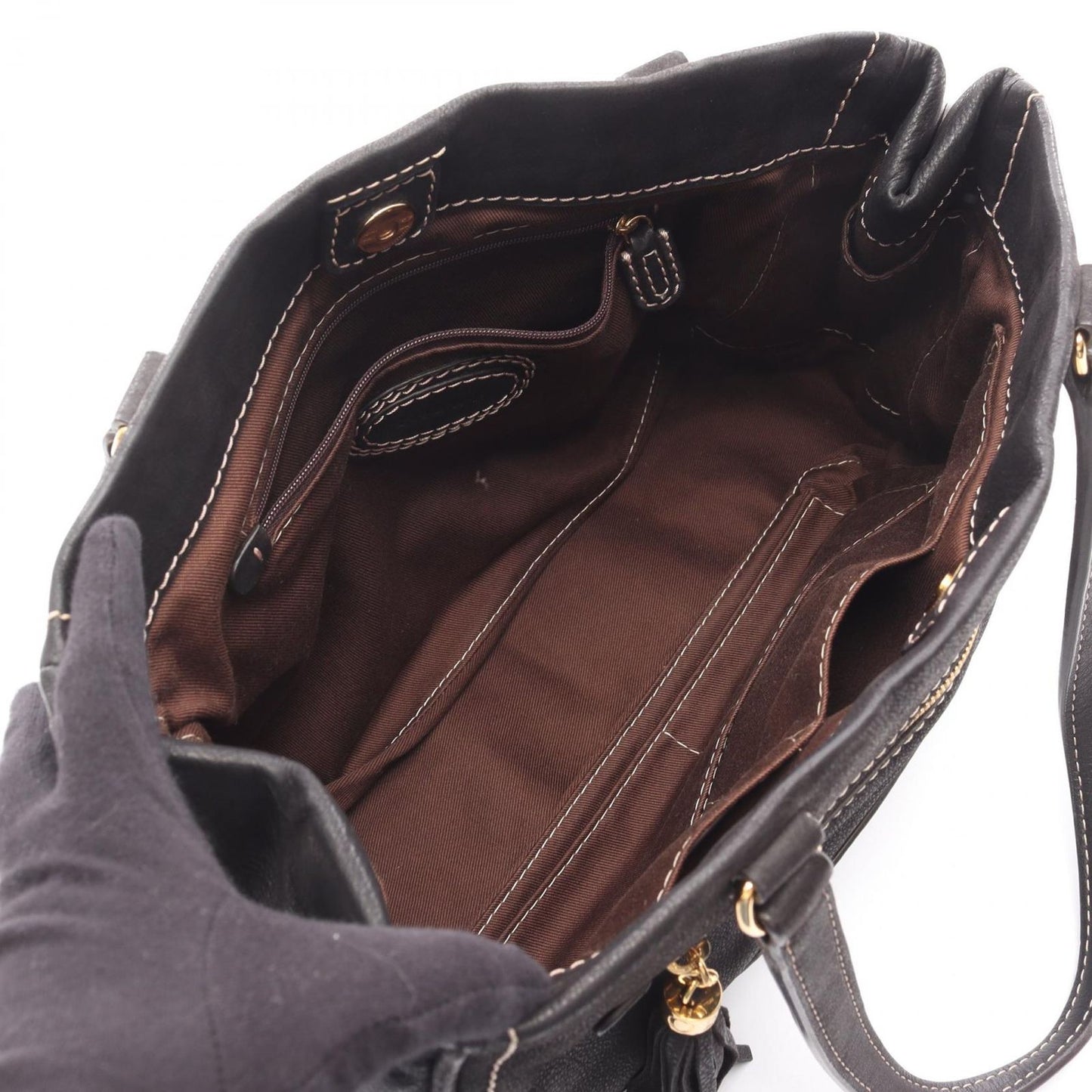 Loewe Tote Made Tall Black Leather Anagram Fringe — view 3