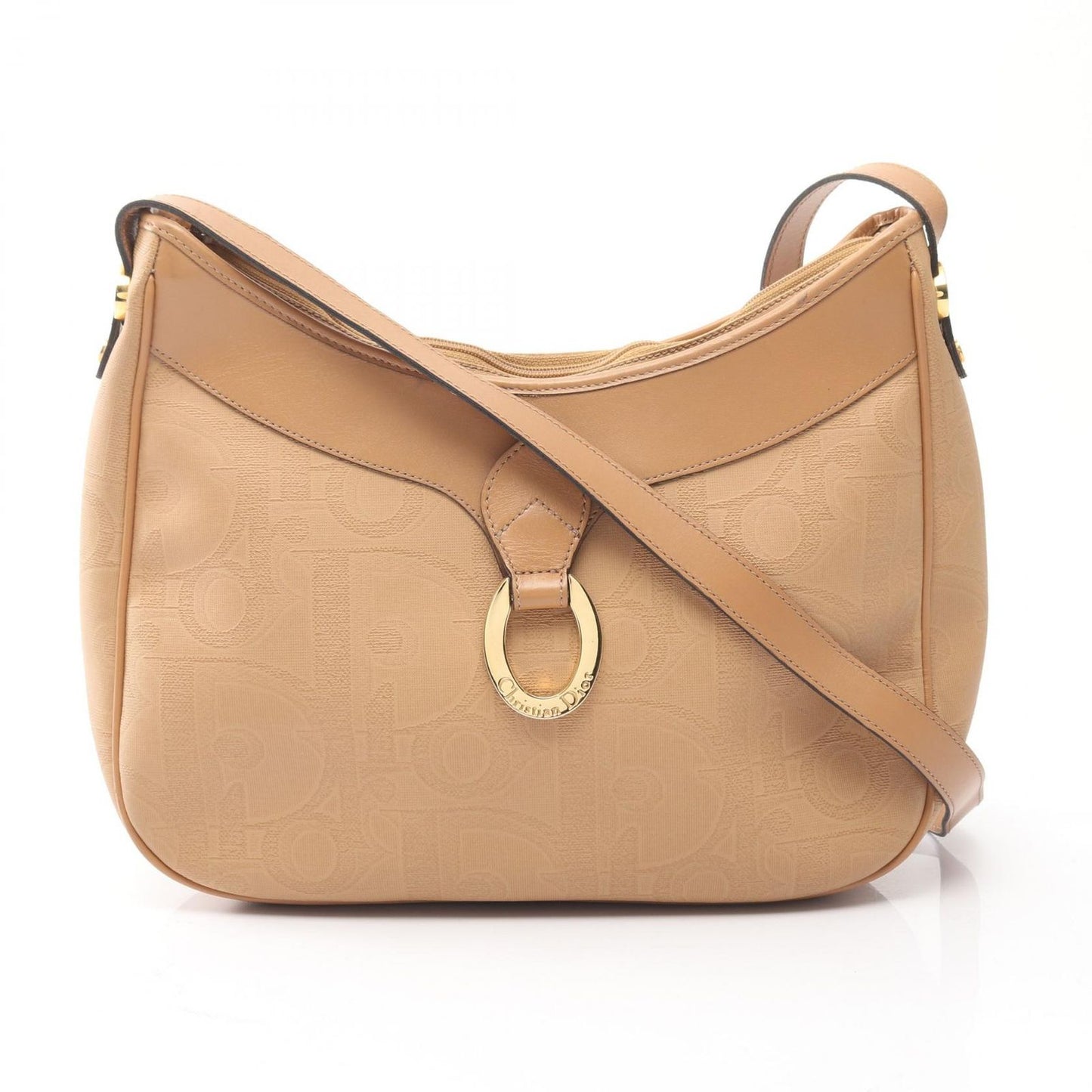 Dior Shoulder Bag Trotter Beige Canvas Leather Oval