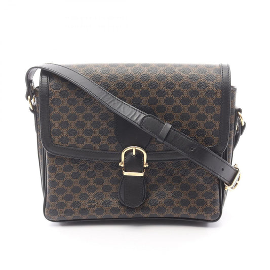 Celine Shoulder Bag Macadam Black Brown Canvas Leather