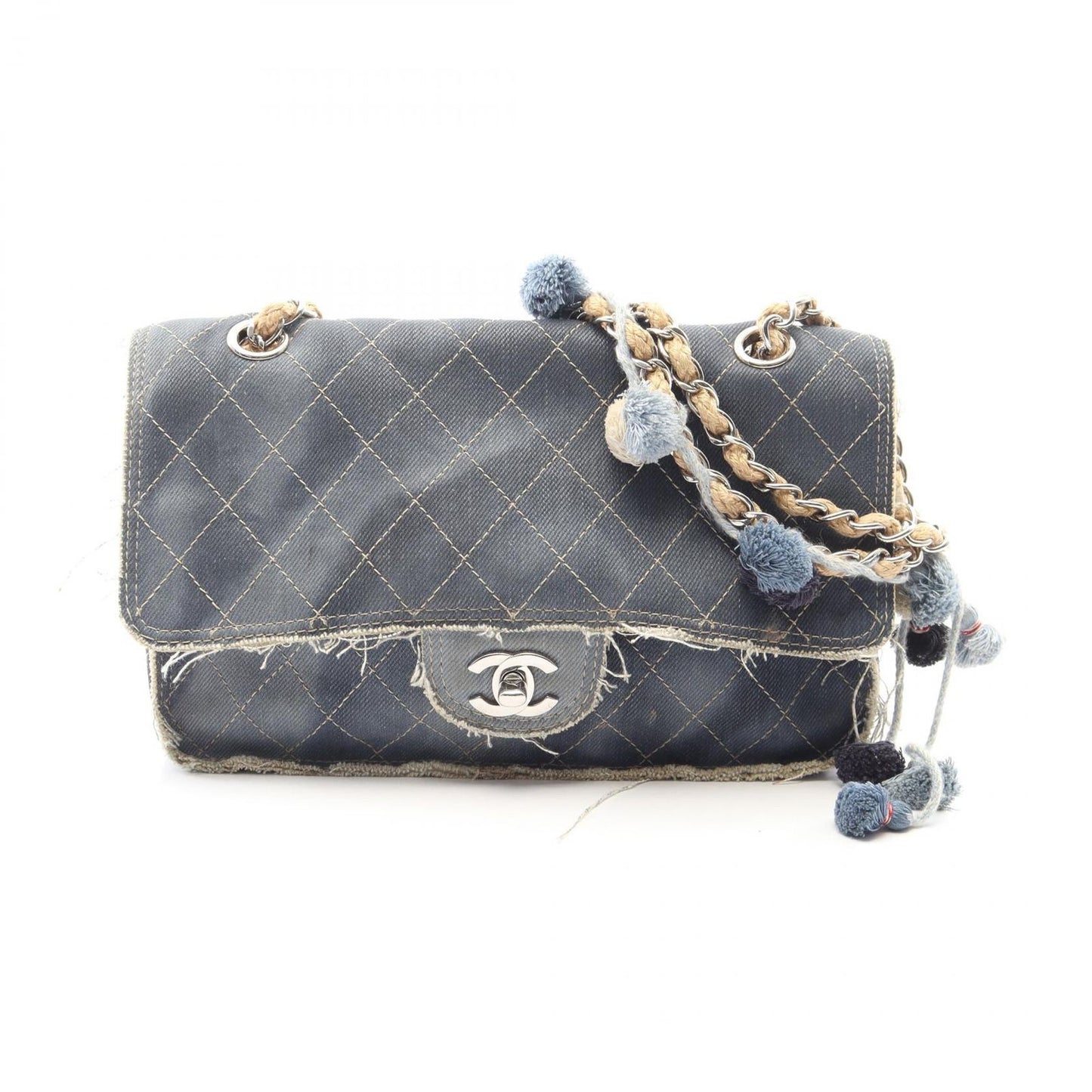 Chanel Shoulder Bag Quilted Denim Blue Chain