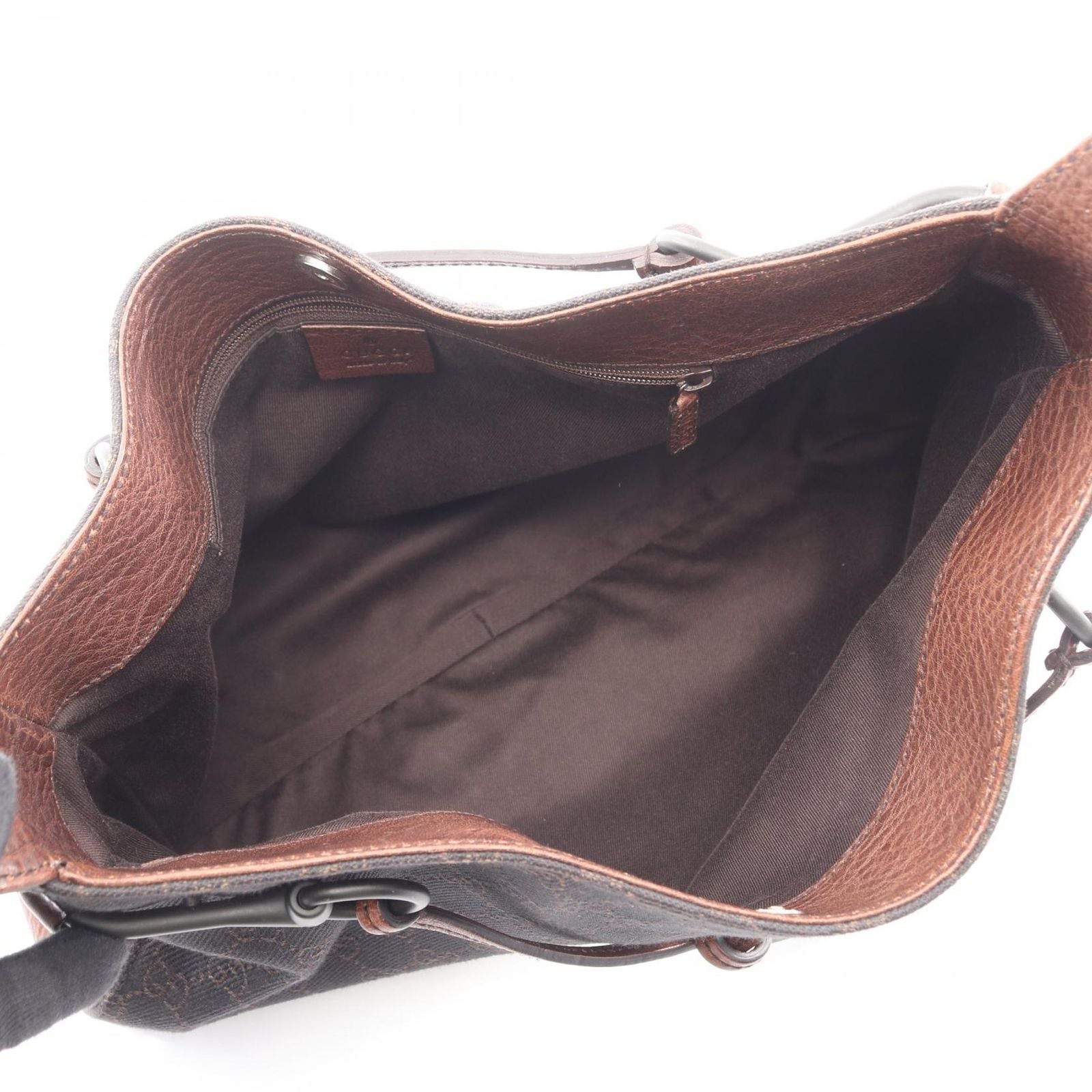 Gucci Shoulder Bag GG Pattern Dark Brown Black Canvas Leather Horsebit — view 3