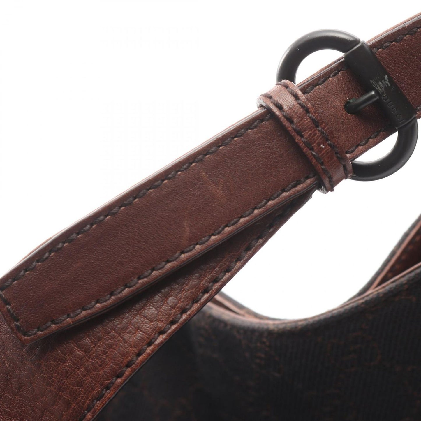 Gucci Shoulder Bag GG Pattern Dark Brown Black Canvas Leather Horsebit — view 9