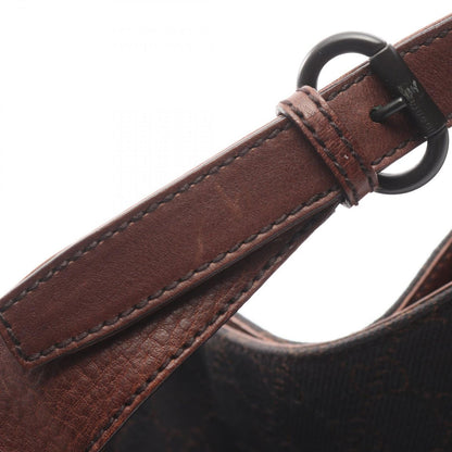 Gucci Shoulder Bag GG Pattern Dark Brown Black Canvas Leather Horsebit — view 9
