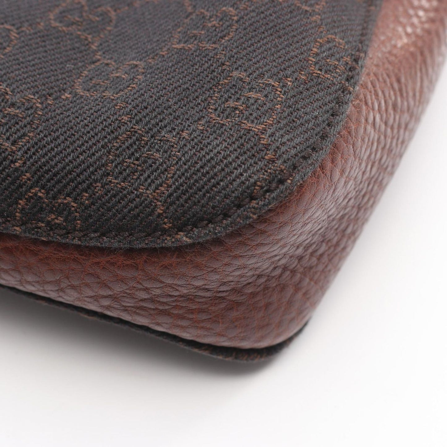 Gucci Shoulder Bag GG Pattern Dark Brown Black Canvas Leather Horsebit — view 5